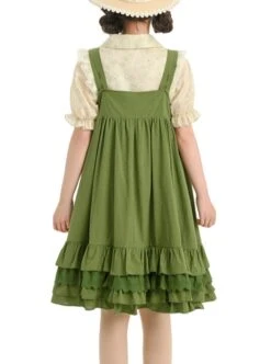 Forest Style Leaf Lace Ruffles Bowknot Sweet Retro Doll Classic Lolita Green Suspender Dress Short Sleeves Shirt Set -NAUS Lolita Shop 6 500x672 103