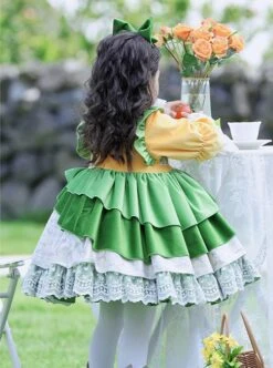 Fresh Autumn Winter Velvet Bow Lace Cuffs Jacquard Irregular Hem Design Classic Lolita Christmas Kids Long Sleeve Dress -NAUS Lolita Shop 6 500x672 1033