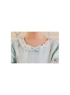 Solid Color Jacquard Round Neck Court Style Kids Puff Sleeve Bow Sweet Lolita Dress -NAUS Lolita Shop 6 500x672 1036