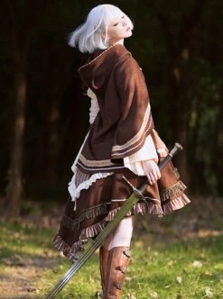 Hunter Series Pirate Style Steampunk PU Belt Apricot Splicing Brown Drawstring Straps Dress OP Hooded Cloak Set -NAUS Lolita Shop 6 500x672 1051