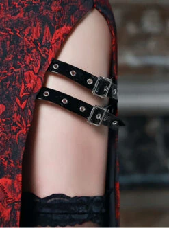 Hades Banquet Series Reddish Black Jacquard Gothic Style Sexy Slit Modified Cheongsam PU Belt V Neckline Sleeveless Dress -NAUS Lolita Shop 6 500x672 1071