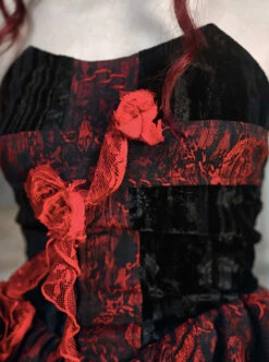 Hades Banquet Series Gothic Red Cross Design Three-Dimensional Lace Rose Jacquard Decoration Sleeveless Dress -NAUS Lolita Shop 6 500x672 1079
