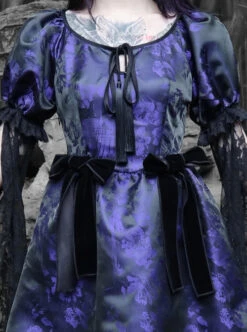 Tassel Binding Band Bowknot Purple Jacquard Gothic Puff Sleeve Dress -NAUS Lolita Shop 6 500x672 1083