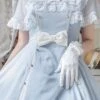 Herringbone Jacquard Polka Dot Chiffon Lace Shawl Sleeve Design Bow Classic Lolita Short Sleeve Dress
