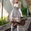 Backlight Memories Record Grey Khaki Check Design Cross Tie Bow Knots Grace Pleated Lace Classic Lolita Slip Dress