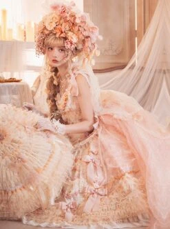 Retro Gorgeous Court Style Tea Party Style Lace Flower Decoration Sweet Lolita Sleeveless Dress -NAUS Lolita Shop 6 500x672 177