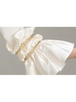 White Long Green Vertical Stripe Decoration Puff Long Sleeve Royal Dinner Annual Meeting Party Retro Court Lolita Prom Dress