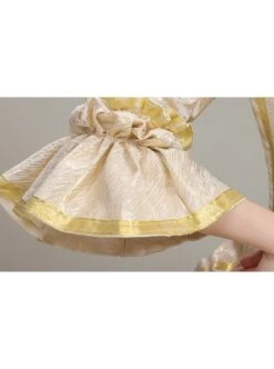 Elegant Champagne Puff Mid-length Sleeve Golden Vertical Stripes Decoration Royal Court Style Lolita Prom Dress -NAUS Lolita Shop 6 500x672 195
