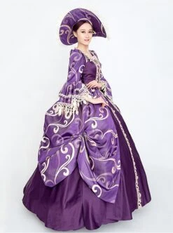 Noble Gorgeous Dark Purple Square Collar Long Sleeve Gold Edge Temperament Charming Court Style Lolita Prom Dress -NAUS Lolita Shop 6 500x672 202