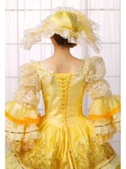 Gorgeous Retro Yellow Square Collar Lace Embroidery Drawstring At The Back Lolita Prom Long Sleeve Dress -NAUS Lolita Shop 6 500x672 204