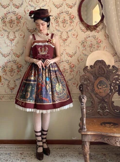 Glory Book Series Vintage Crown Jewels Pattern Print Classic Lolita Bow Knot Sling Dress -NAUS Lolita Shop 6 500x672 215