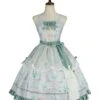 Spring Summer Elegant Lily Of The Valley Print Fresh Lace Bowknot Decoration Classic Lolita Sleeveless Dress Set