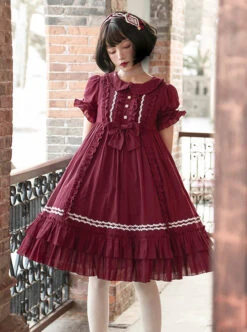 Pure Color Elegant Ruffles High Waist Short Sleeve Lolita Dress -NAUS Lolita Shop 6 500x672 239