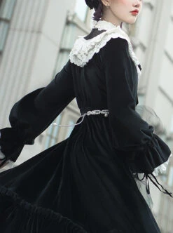 Tenderness Champs Elysees Series OP Elegant Velvet Classic Lolita Long Sleeve Dress -NAUS Lolita Shop 6 500x672 269