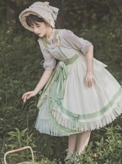 Pastoral Style Elegant Embroidery Green Fresh Lace Irregular Hem Design Classic Lolita Sleeveless Dress -NAUS Lolita Shop 6 500x672 283
