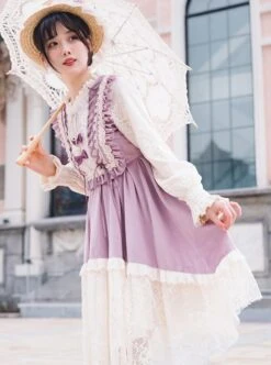 Pastoral Style Retro Elegant Lace Velvet Stitching Spring-Autumn Lace-Up Classic Lolita Long-Sleeved Dress -NAUS Lolita Shop 6 500x672 299
