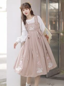 Little Sheep Series Pink Doll Collar Embroidered Chinese Elements Pleated Hem Classic Lolita Autumn Winter Long Sleeves Dress Set -NAUS Lolita Shop 6 500x672 302