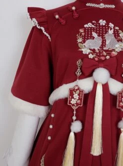 Winter Strawberry Rabbit Series Chinese Style Improved Embroidery Tassel Autumn Winter White Skirt Classic Lolita Long-Sleeved Dress Set -NAUS Lolita Shop 6 500x672 312