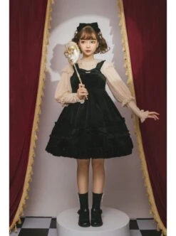 Rococo Series JSK Pure Color Velvet Elegant Classic Lolita Ruffle Sling Dress -NAUS Lolita Shop 6 500x672 313