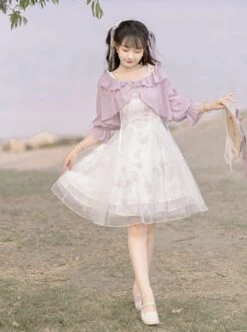 Daily Elegant Girl Purple Lantern Sleeve Short Coat Rose Print Slim Fit Classic Lolita Sleeveless Dress Set -NAUS Lolita Shop 6 500x672 316