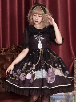 Old Time Dream Series Retro Printing JSK Classic Lolita Sling Dress -NAUS Lolita Shop 6 500x672 353