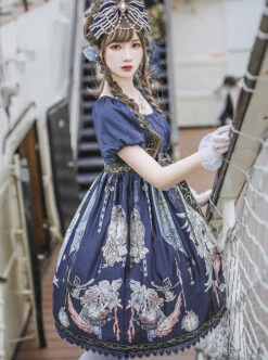 Distant Bells Series OP High Waist Classic Lolita Short Sleeve Dress -NAUS Lolita Shop 6 500x672 363