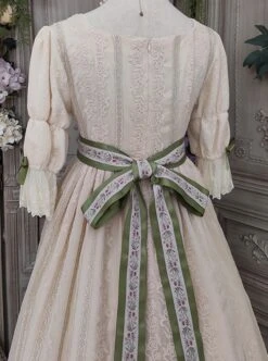 Sally Garden Series Daily Imperial Style Square Neckline High Waist Lotus Short Sleeves Small Floral Embroidery Long Dress OP -NAUS Lolita Shop 6 500x672 364