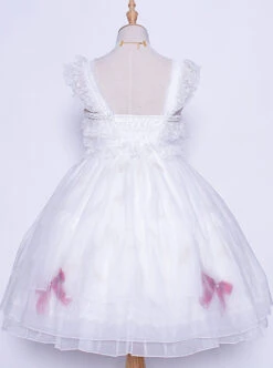 Elegant Pure White Lace Short Style Classic Lolita Sling Wedding Dress