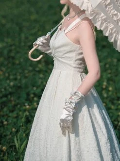 Hepburn Style Elegant White Halterneck Pearl Embellished Simple Jacquard Fabric Classic Lolita Sleeveless Dress -NAUS Lolita Shop 6 500x672 369