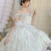 Snow Series JSK Solid Color Layered Pleated Lace Jacquard Star Embroidery Hem Bow Knot Decoration Sequin Pearl Classic Lolita Dress