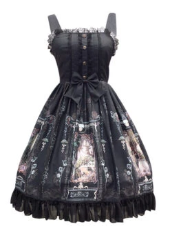 Old Castle Elves Series Retro High Waist Lolita Sling Dress -NAUS Lolita Shop 6 500x672 372