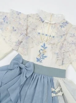 Sea Flowers Series Blue New Chinese Style Wesh Yarn Lace Fake Two Piece Irregular Embroidered Classic Long Sleeves Lolita Dress -NAUS Lolita Shop 6 500x672 375