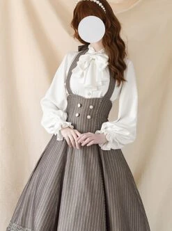 Elegant Slim Fit Detachable Halter Large Bow Striped Pocket Two-Wear Sling Classic Lolita Dress -NAUS Lolita Shop 6 500x672 379