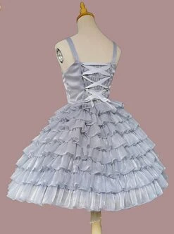 Multi-Layer Cake Skirt Series Gray Blue Simple Bowknot Decoration Daily Classic Lolita Sleeveless Dress -NAUS Lolita Shop 6 500x672 391