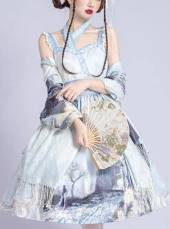 Romantic Dream In Garden Series JSK II Classic Lolita Retro Chinese Style Printing Dress -NAUS Lolita Shop 6 500x672 394