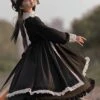 Nun Style Black-White Stand-Up Collar Lace Ruffles Large Skirt Classic Lolita Long-Sleeved Dress