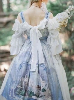 Eco's Voice Series Retro Palace Tea Party Myth Messenger Printing Ribbon Belt Classic Lolita Sleeveless Dress -NAUS Lolita Shop 6 500x672 409