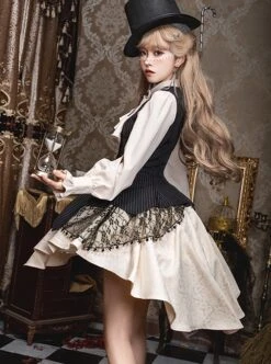 Flower Brand Deacon Series Magician Stripe False Two-Piece Irregular Hem Autumn Winter Classic Lolita Long Sleeve Dress