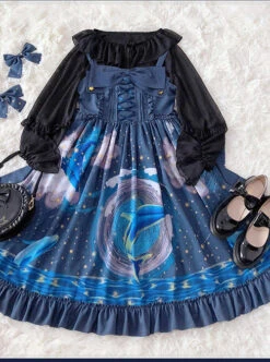 Nebula Whale Series JSK Classic Lolita Blue Sling Dress -NAUS Lolita Shop 6 500x672 435