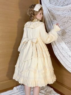 Retro Solid Color Doll Sense Stand Collar Bowknot Lantern Sleeves Spring Autumn Cute Classic Lolita Long-Sleeved Dress -NAUS Lolita Shop 6 500x672 437