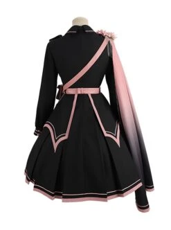 Sakura Theme Black Pink Gradient Sweet Cool Military Lolita Sweet Side Shoulder 3D Flowers Cloak Long Sleeves Dress Set -NAUS Lolita Shop 6 500x672 472