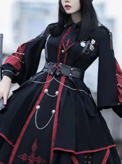 Sanctioner Series OP Dark Retro Military Style Gothic Lolita Long Sleeve Dress -NAUS Lolita Shop 6 500x672 476