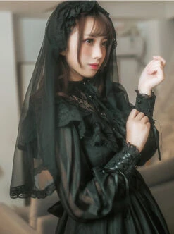 Pure Color Lace Gothic Lolita Long Sleeve Dress -NAUS Lolita Shop 6 500x672 477