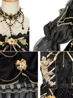 Golden Lily Series JSK Retro Elegant Palace Style Gothic Lolita Black And Golden Sling Dress -NAUS Lolita Shop 6 500x672 493