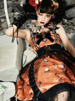 Sweet Cool Girly Halloween Clown Print Spider Web Decoration Lace Gothic Lolita Sleeveless Dress -NAUS Lolita Shop 6 500x672 506