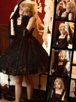Floating Moon Dark Night Series JSK Dark Night Black Organza Gothic Lolita Sling Dress -NAUS Lolita Shop 6 500x672 508