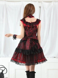 Red And Black Lace Gothic Lolita Sleeveless Dress -NAUS Lolita Shop 6 500x672 509