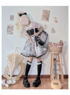 Little Tengu Series JSK Black Printing Tulle Hem Black Cute Punk Street Gothic Lolita Sling Dress -NAUS Lolita Shop 6 500x672 512