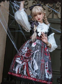 The Witch Image Series Lantern Sleeve OP Darkness Style Loli Halloween Gothic Lolita Long Sleeve Dress