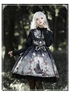 Black Fairy Tale Series JSK Darkness Printing Retro Gothic Lolita Sling Dress -NAUS Lolita Shop 6 500x672 536